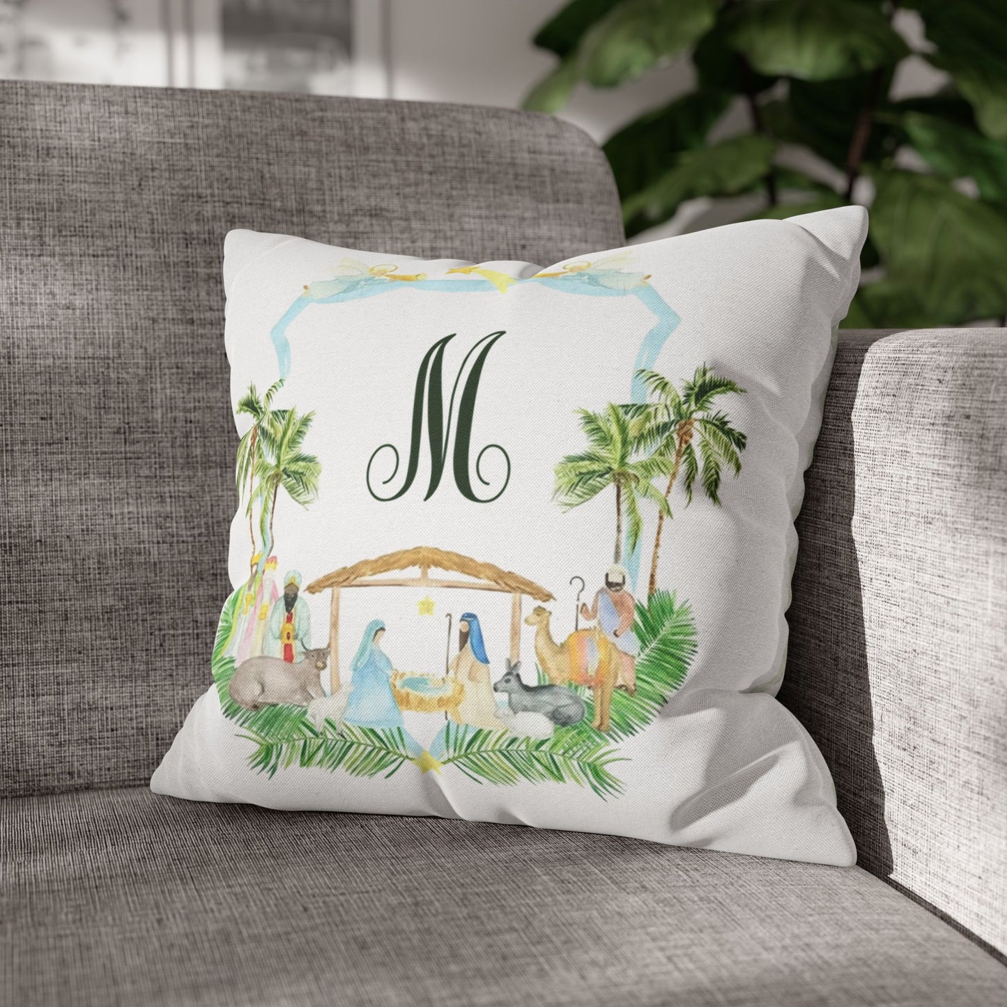 Monogram M Palm Trees Nativity Pillowcase | Square Pillowcase