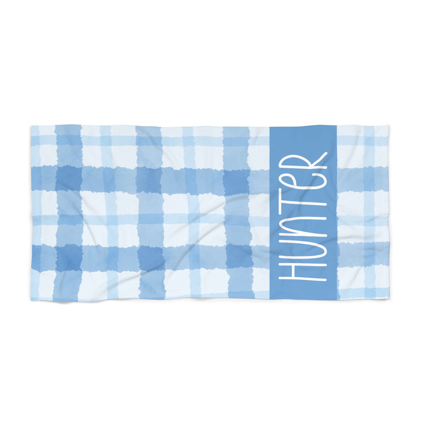 Personalized Blue Plaid Beach Towel