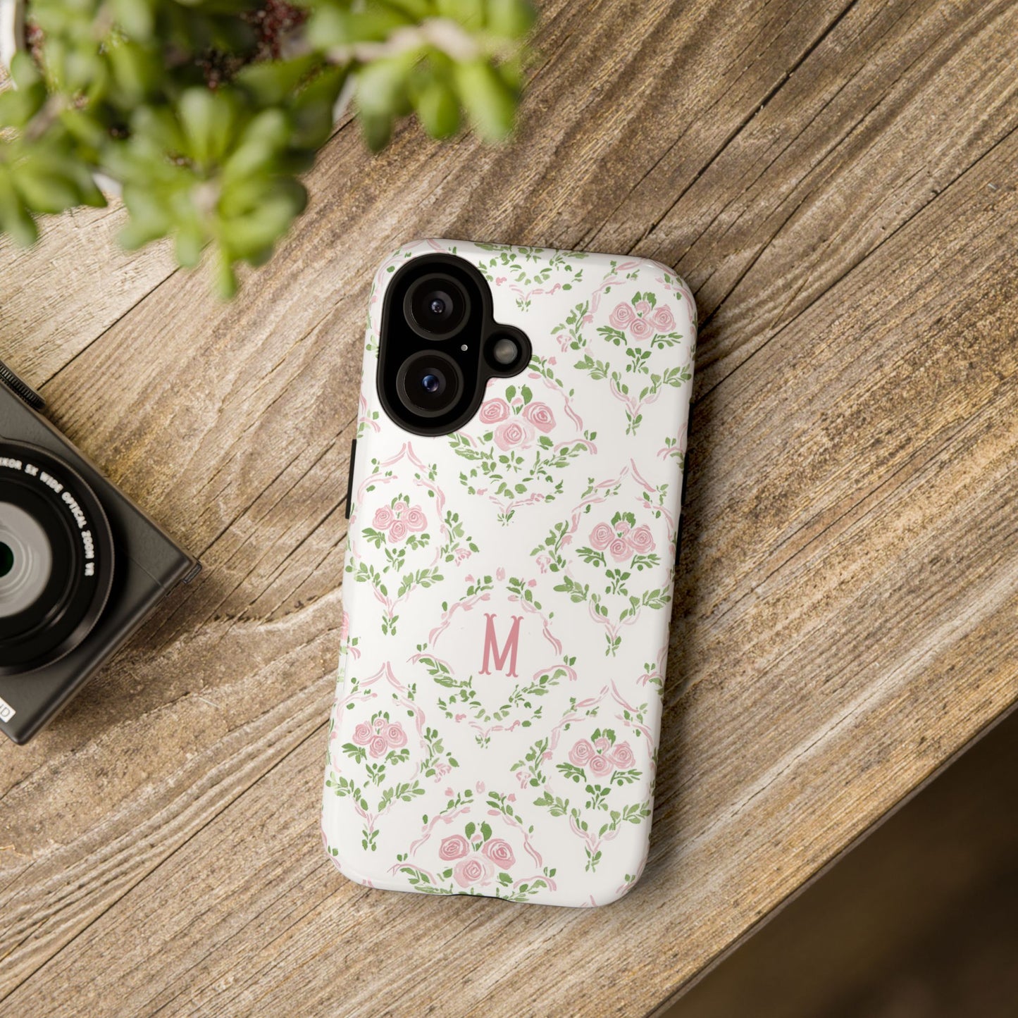 Pink Rose Grandmillennial Floral Monogram Phone Case