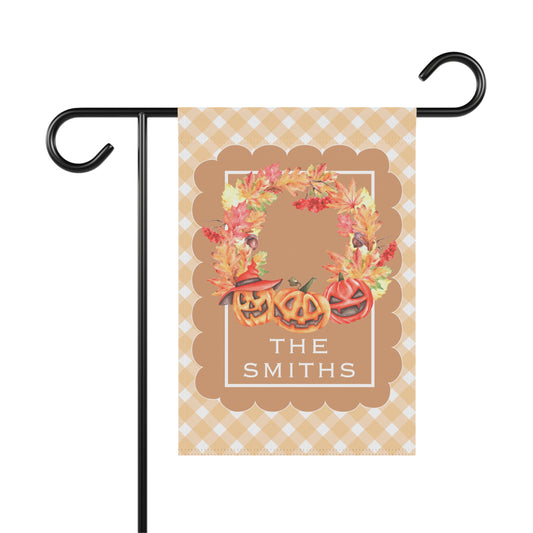 Autumn Pumpkin Wreath Garden Flag | Personalized Porch Banner