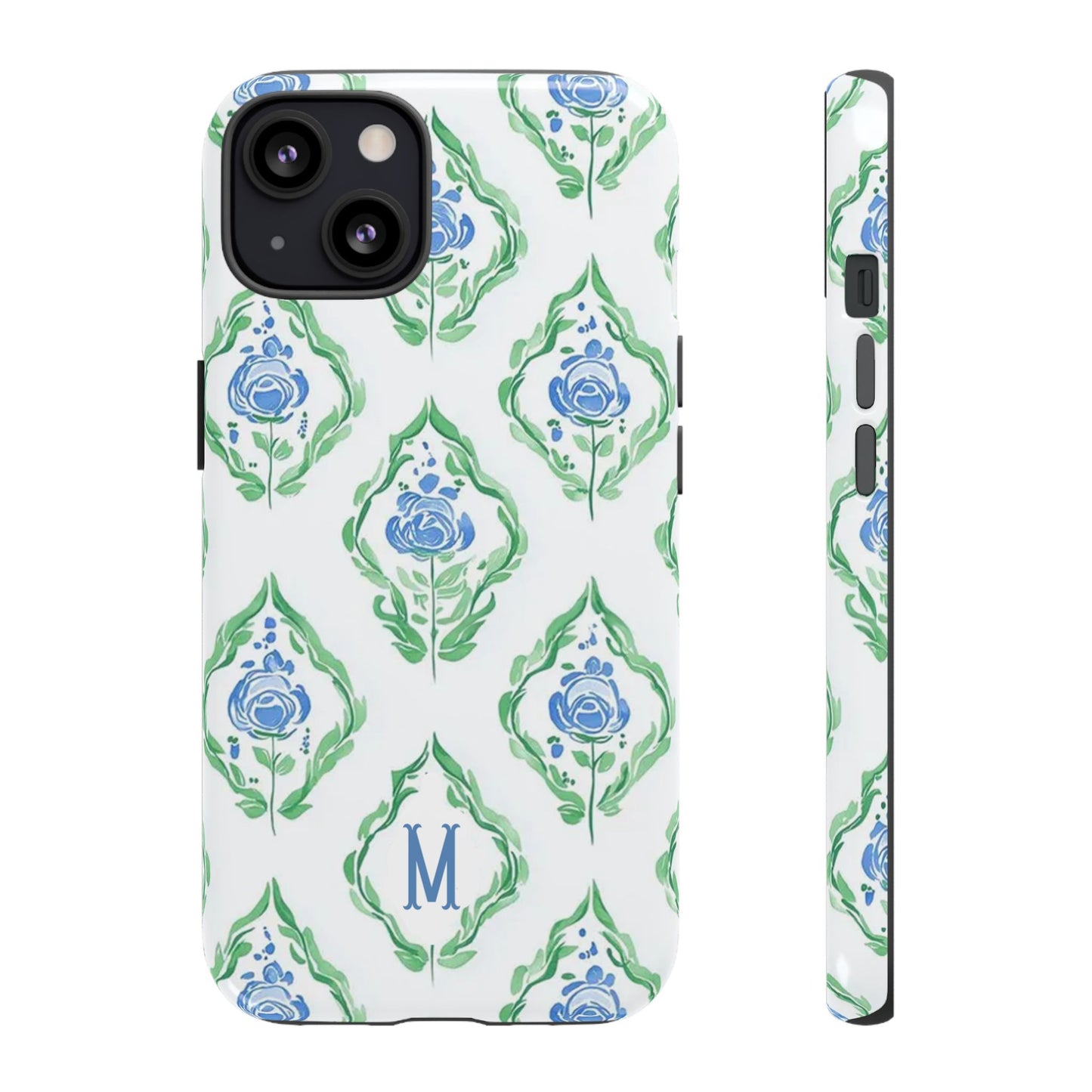 Blue Rose Grandmillennial Monogram Phone Case Personalized