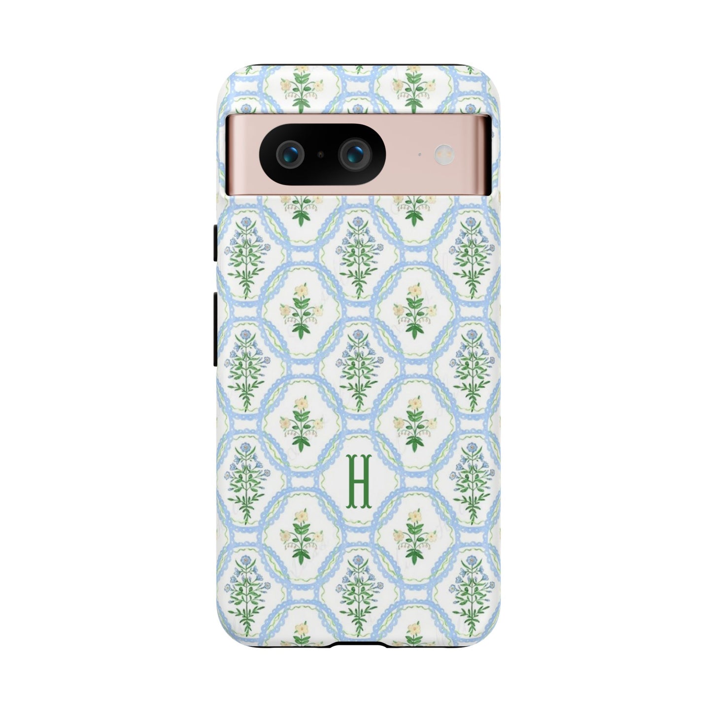 Blue Floral Motif Monogram Phone Case Personalized
