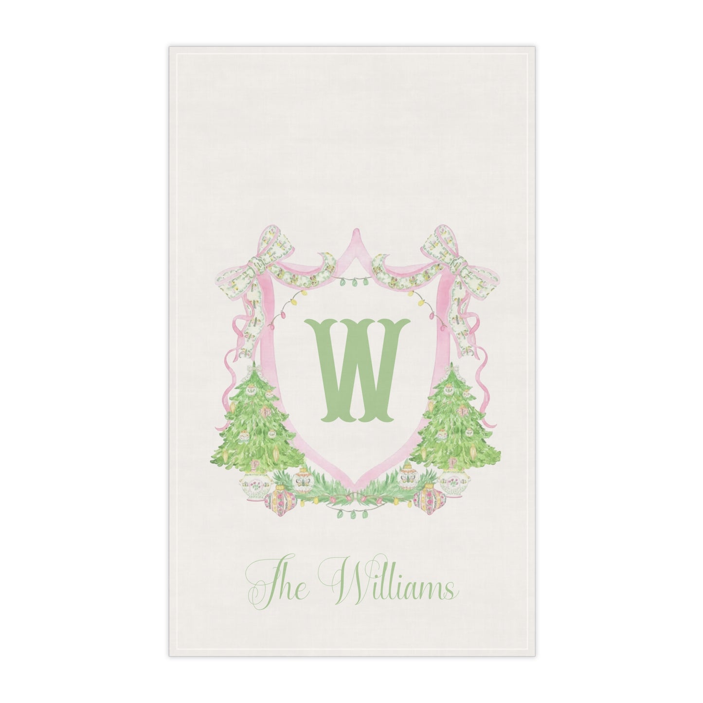 Green Monogram W Crest Tea Towel | Personalized Initial W
