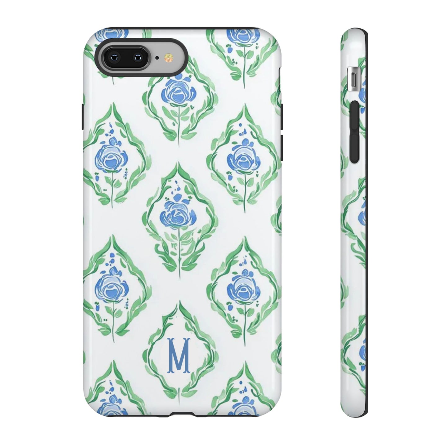 Blue Rose Grandmillennial Monogram Phone Case Personalized