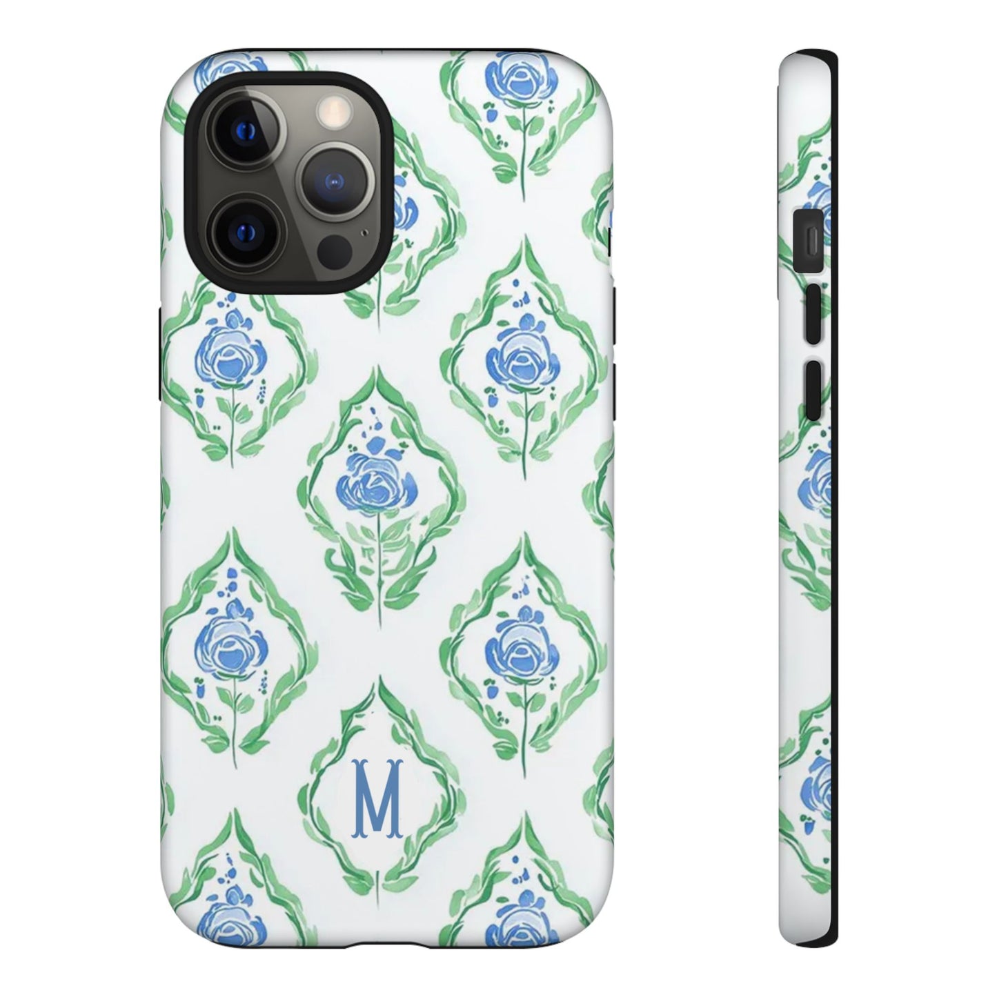 Blue Rose Grandmillennial Monogram Phone Case Personalized
