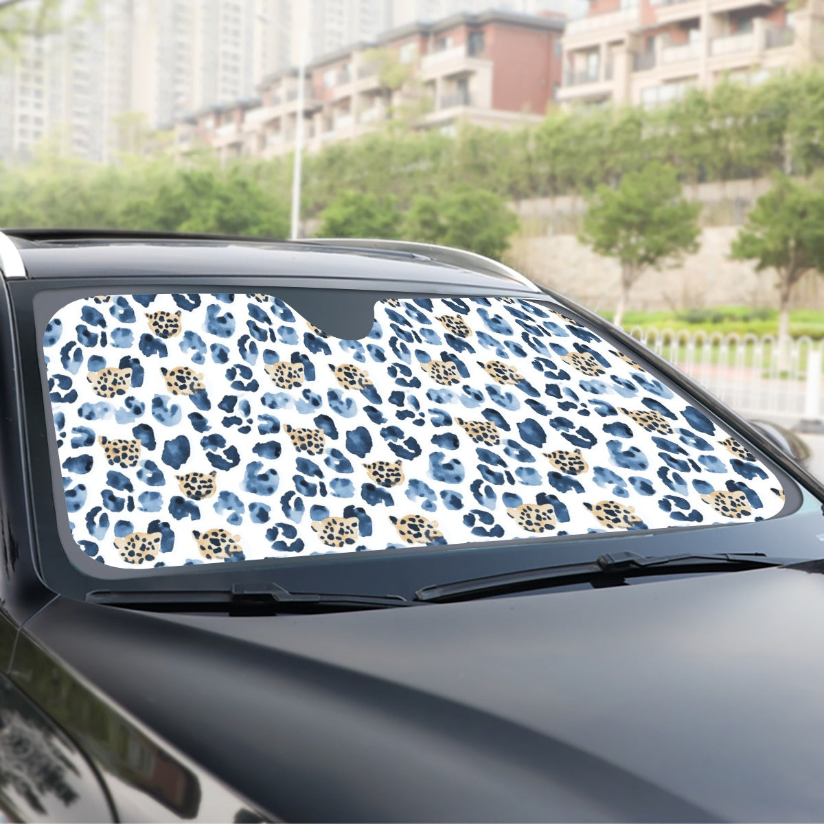 Blue Leopard Print Windshield Sunshade | 145cm(57.1”)