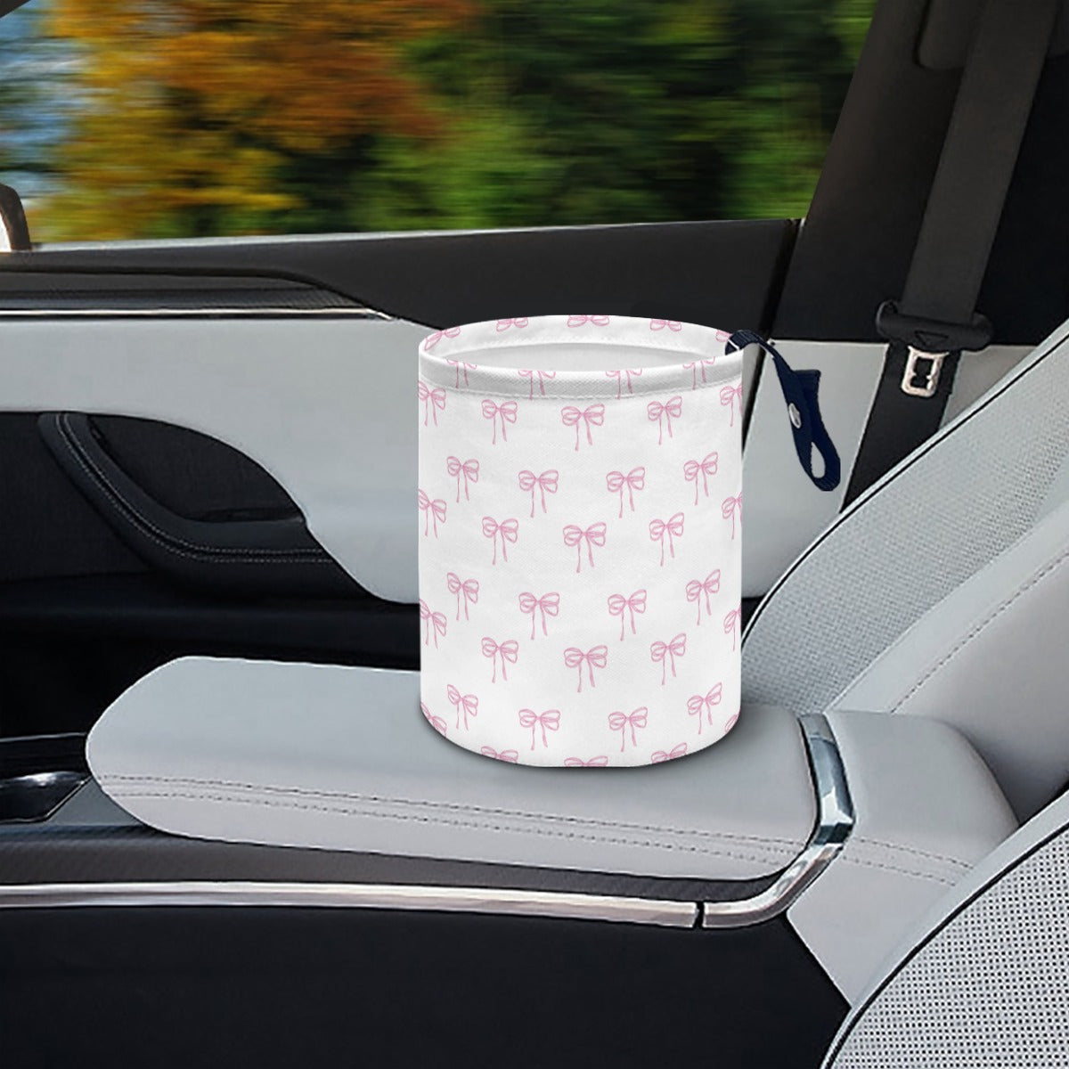 Coquette Pink Bows Fabric Car Trash Can