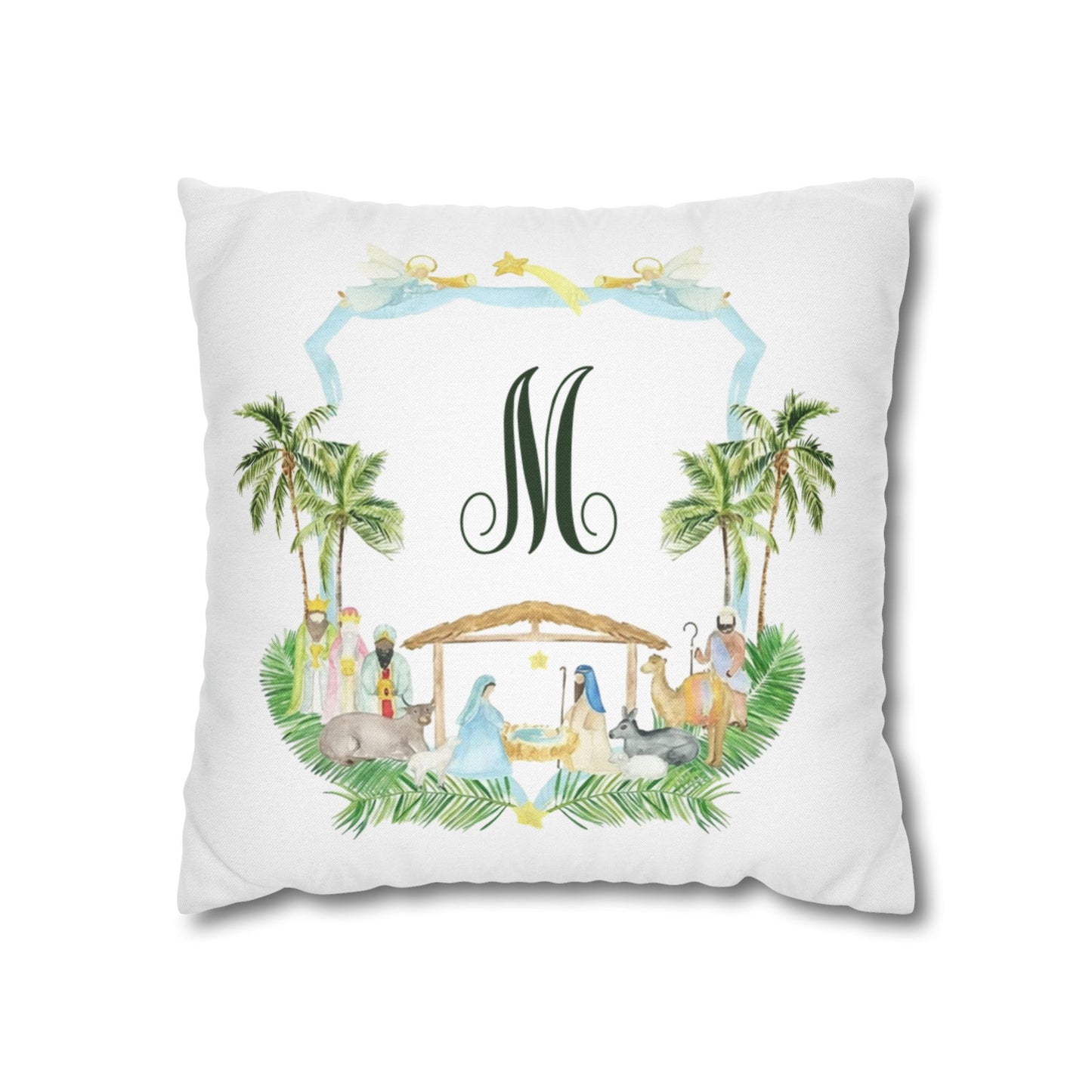 Monogram M Palm Trees Nativity Pillowcase | Square Pillowcase