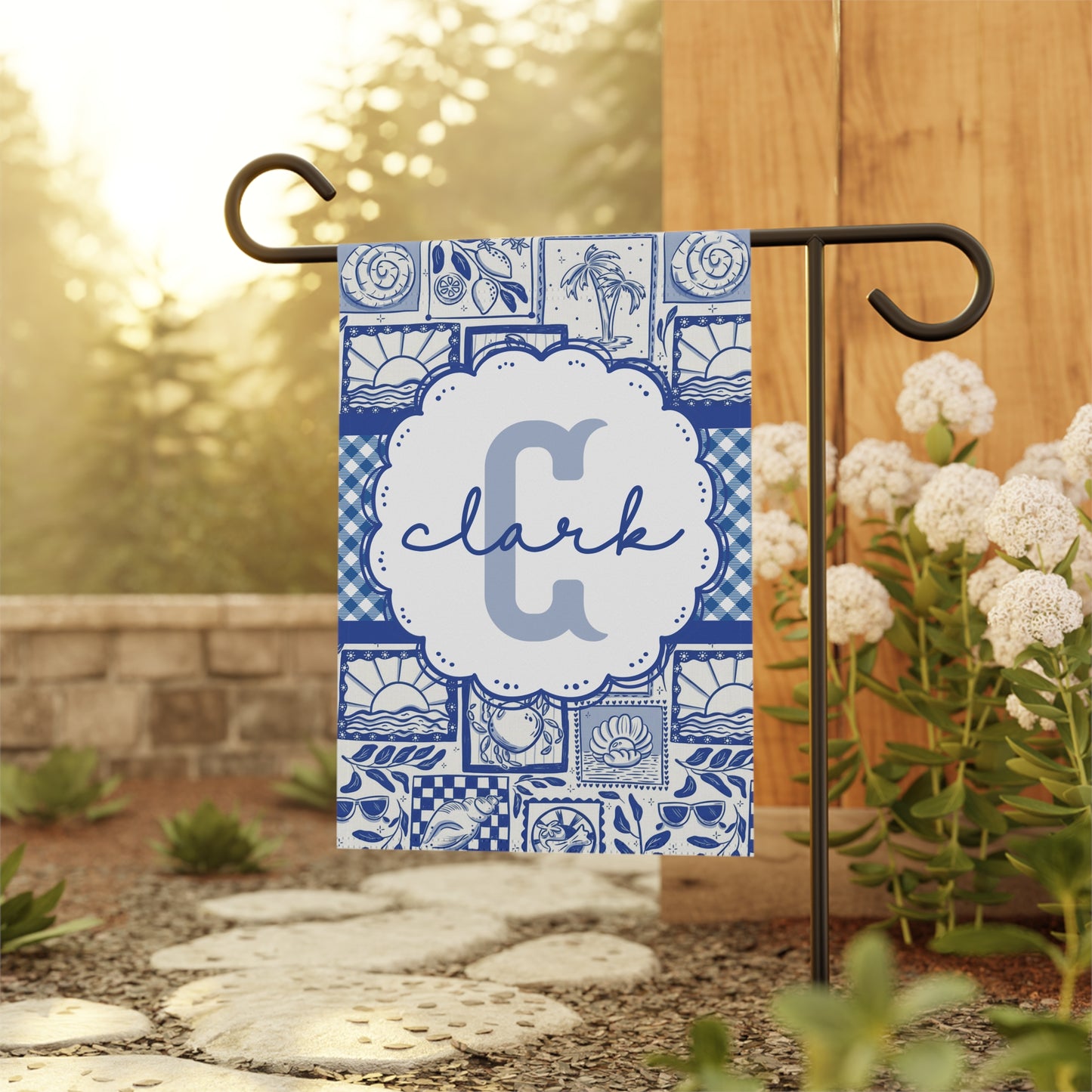 Personalized Blue Coastal Garden Flag