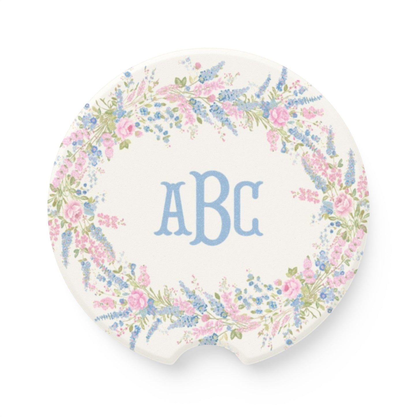Floral Wreath Monogram Soapstone Car Coaster | Personalized Initials