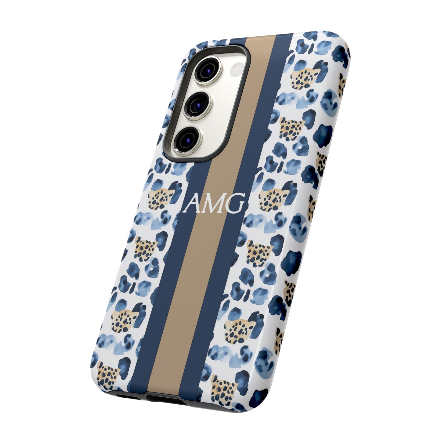Blue Leopard Monogram Phone Case