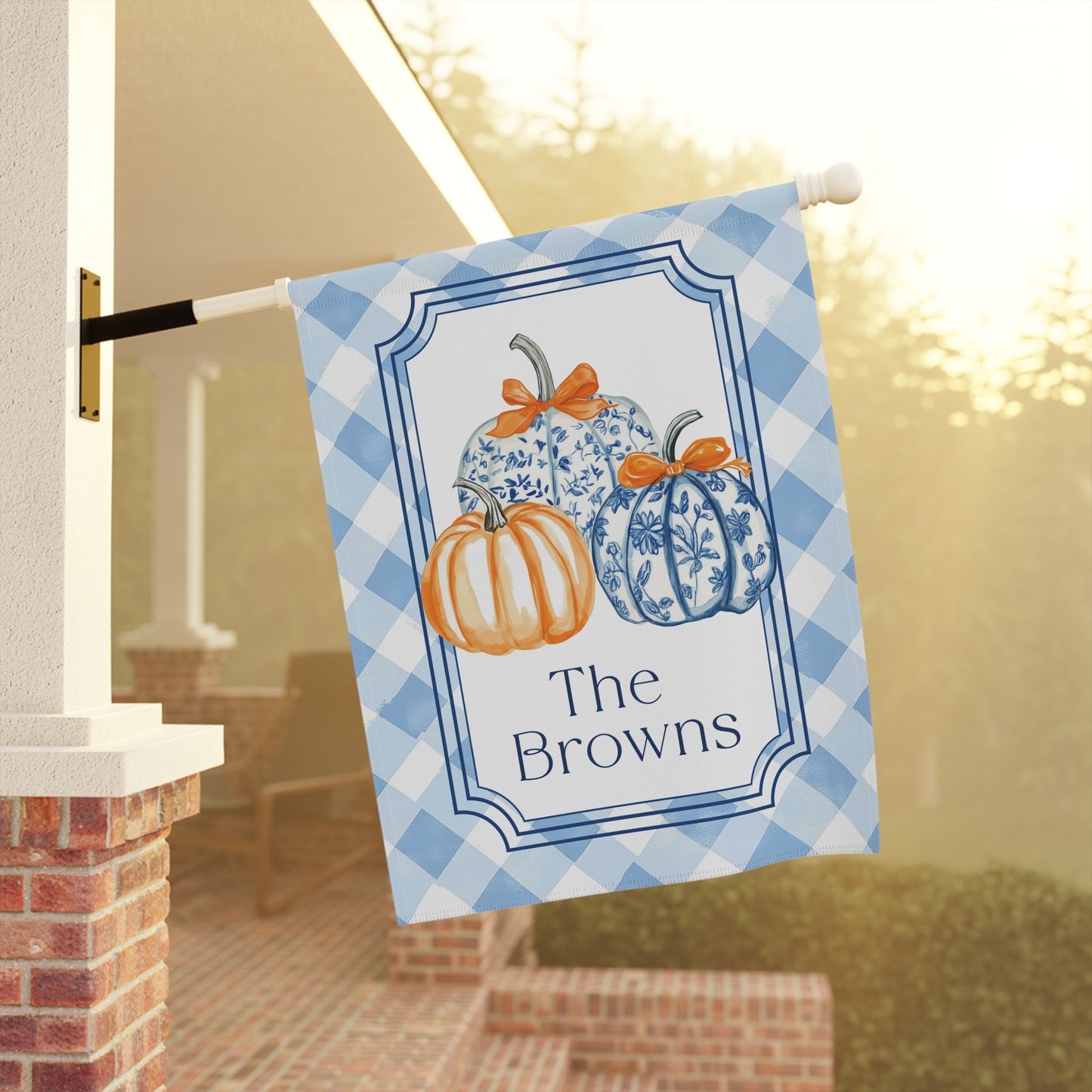 Blue Gingham Pumpkins Garden Flag | House Banner