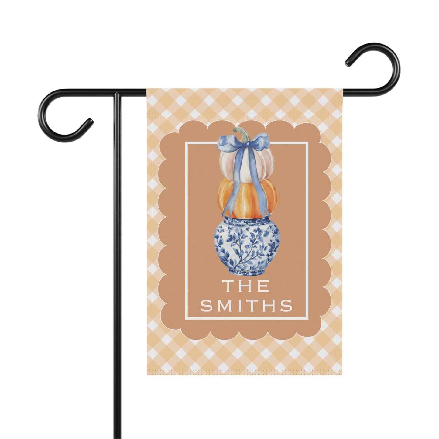 Stacked Pumpkins in Blue Vase Garden Flag | House Banner, Personalized Name