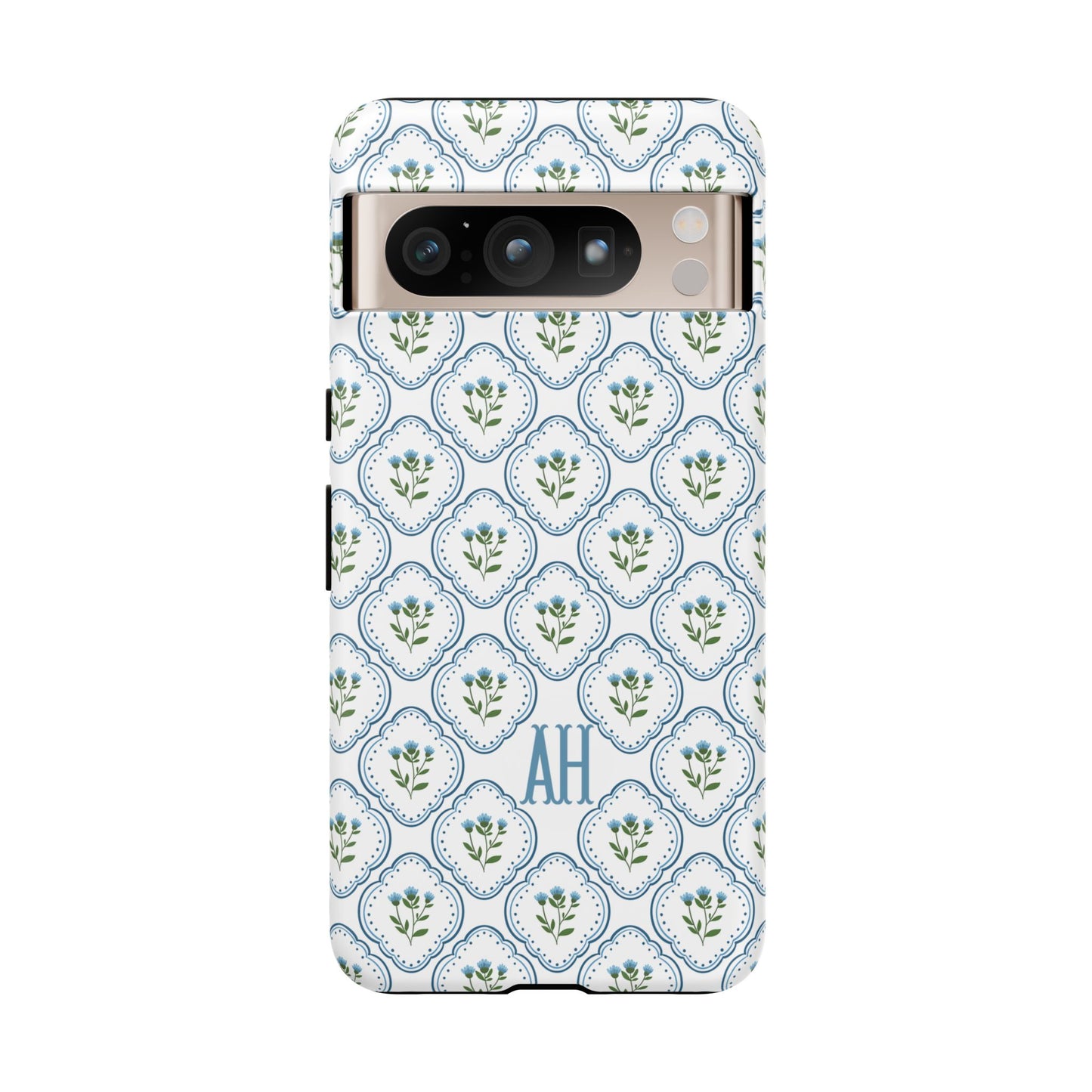 Blue Cottage Floral Monogram phone case