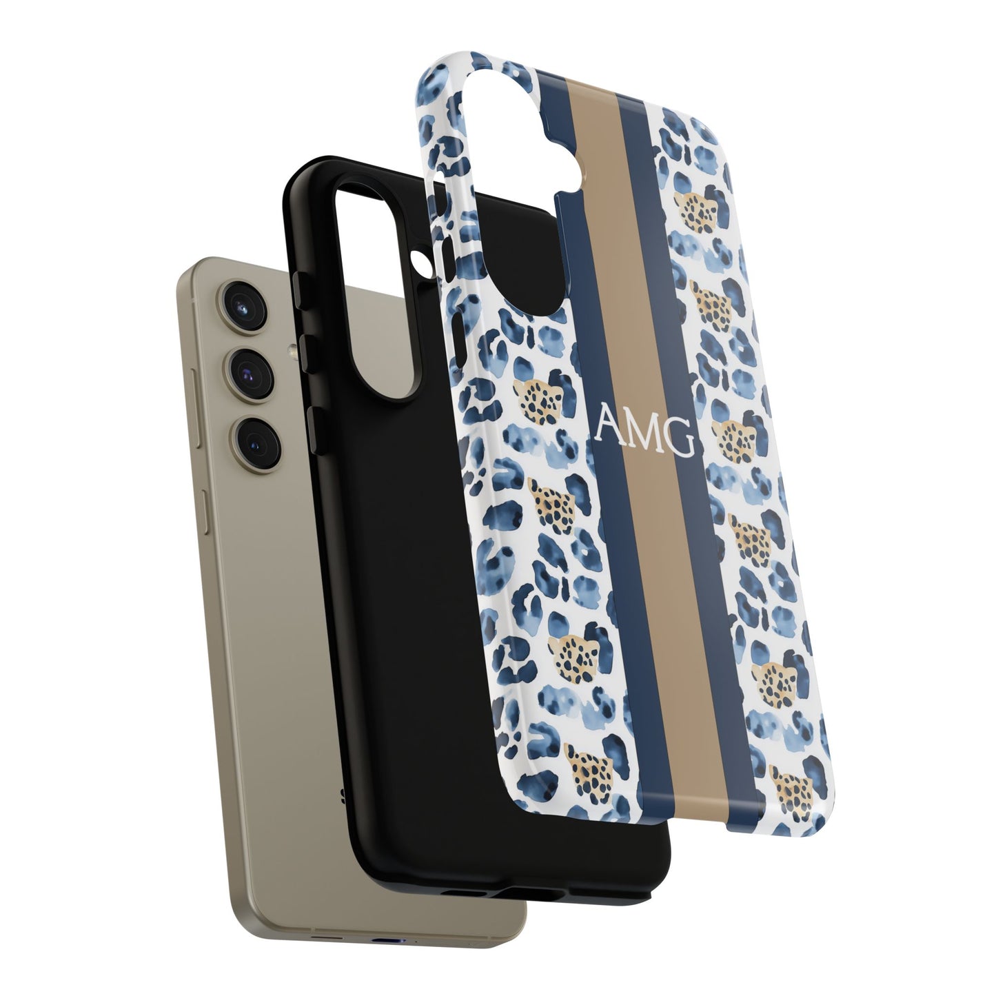 Blue Leopard Monogram Phone Case