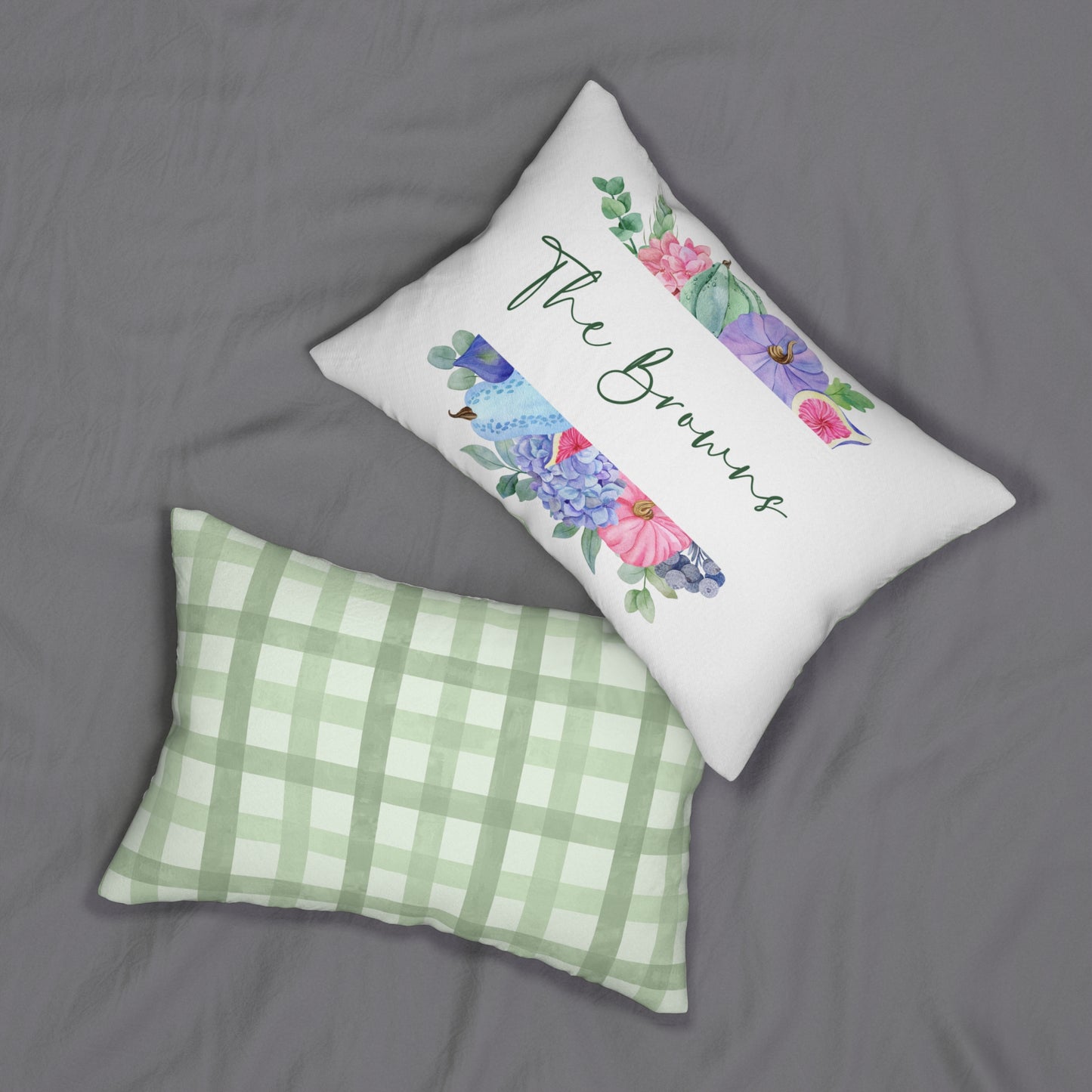 Floral Watercolor Name Script Lumbar Pillow