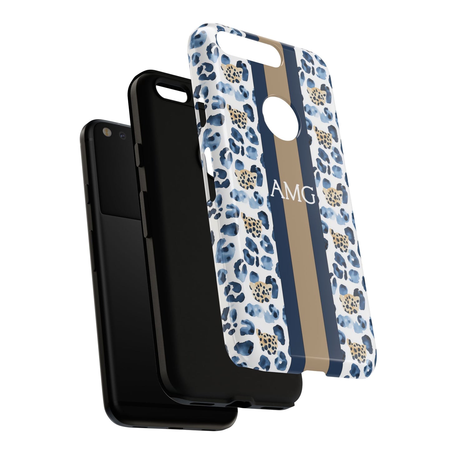 Blue Leopard Monogram Phone Case