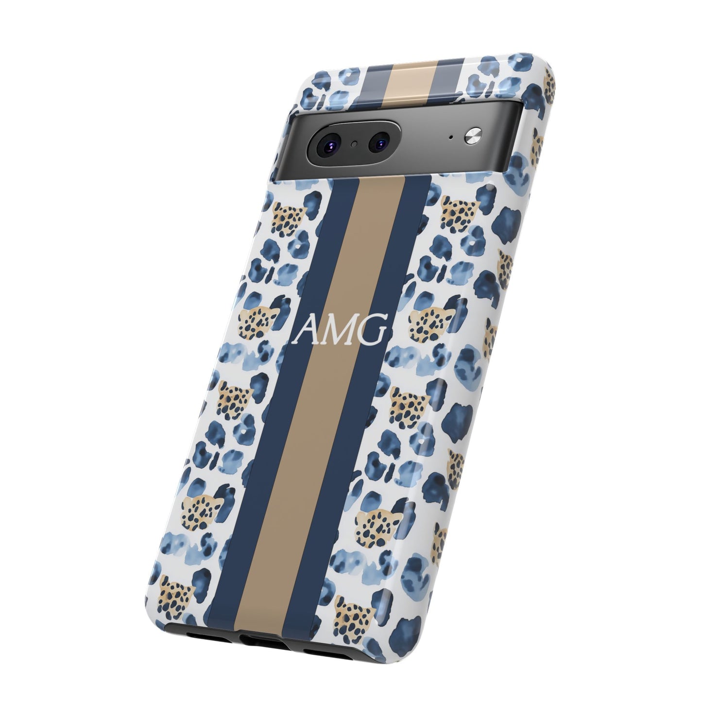 Blue Leopard Monogram Phone Case