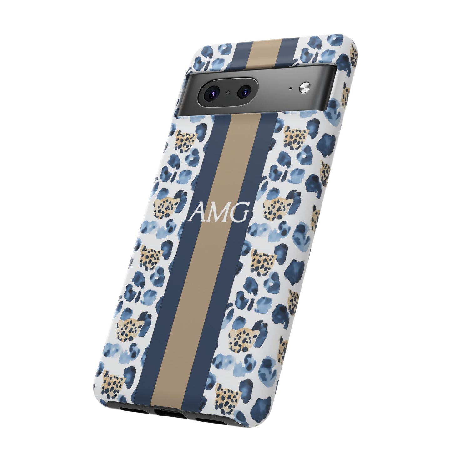 Blue Leopard Monogram Phone Case
