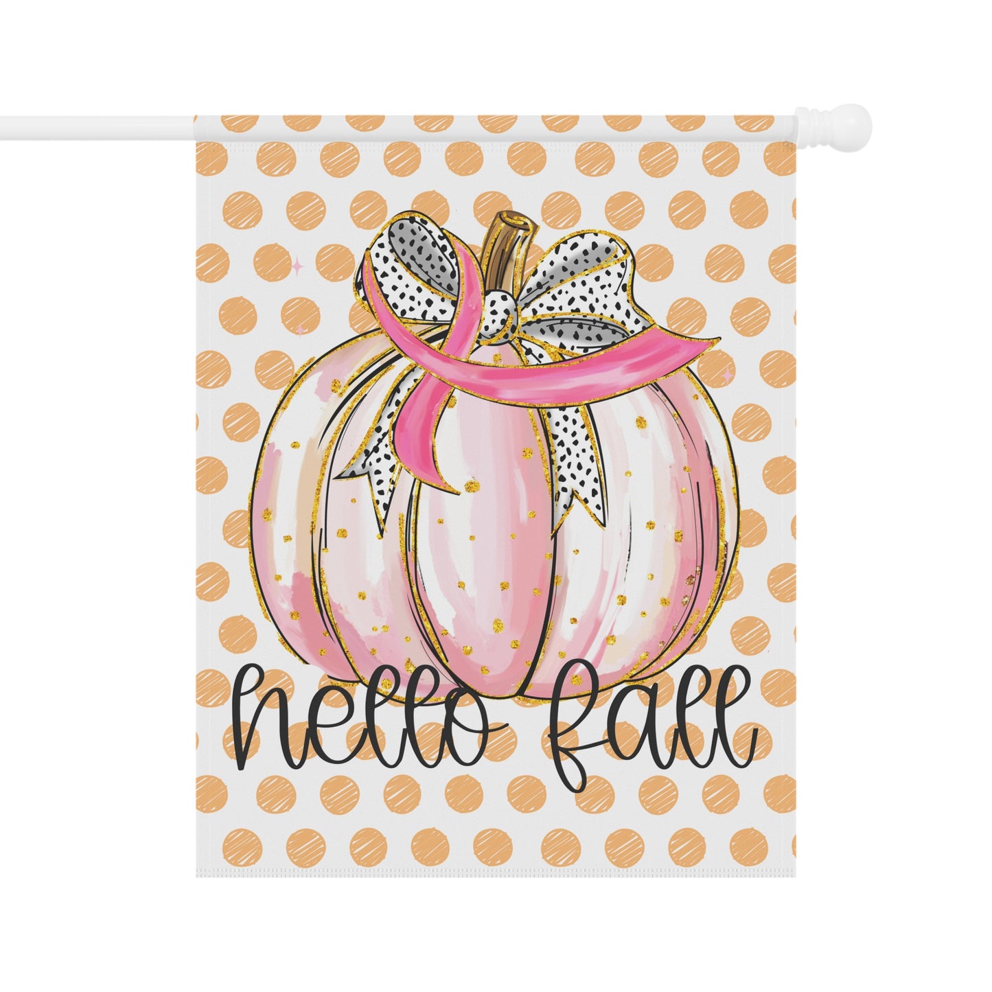 Pink Polka Dot Pumpkin Hello Fall Garden Flag | House Banner