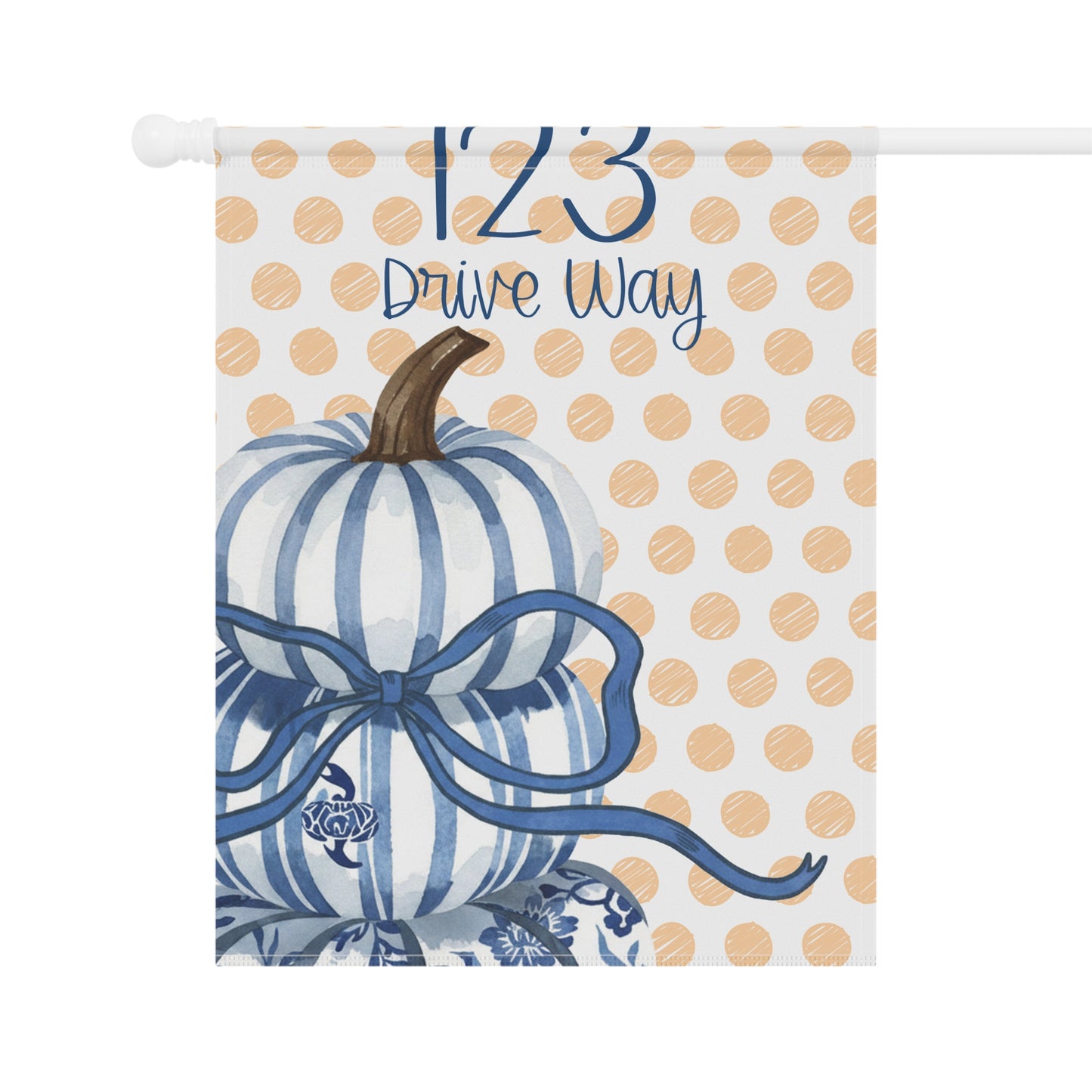 Blue Striped Pumpkin House Number Garden Banner | Polka Dot Fall Porch Flag