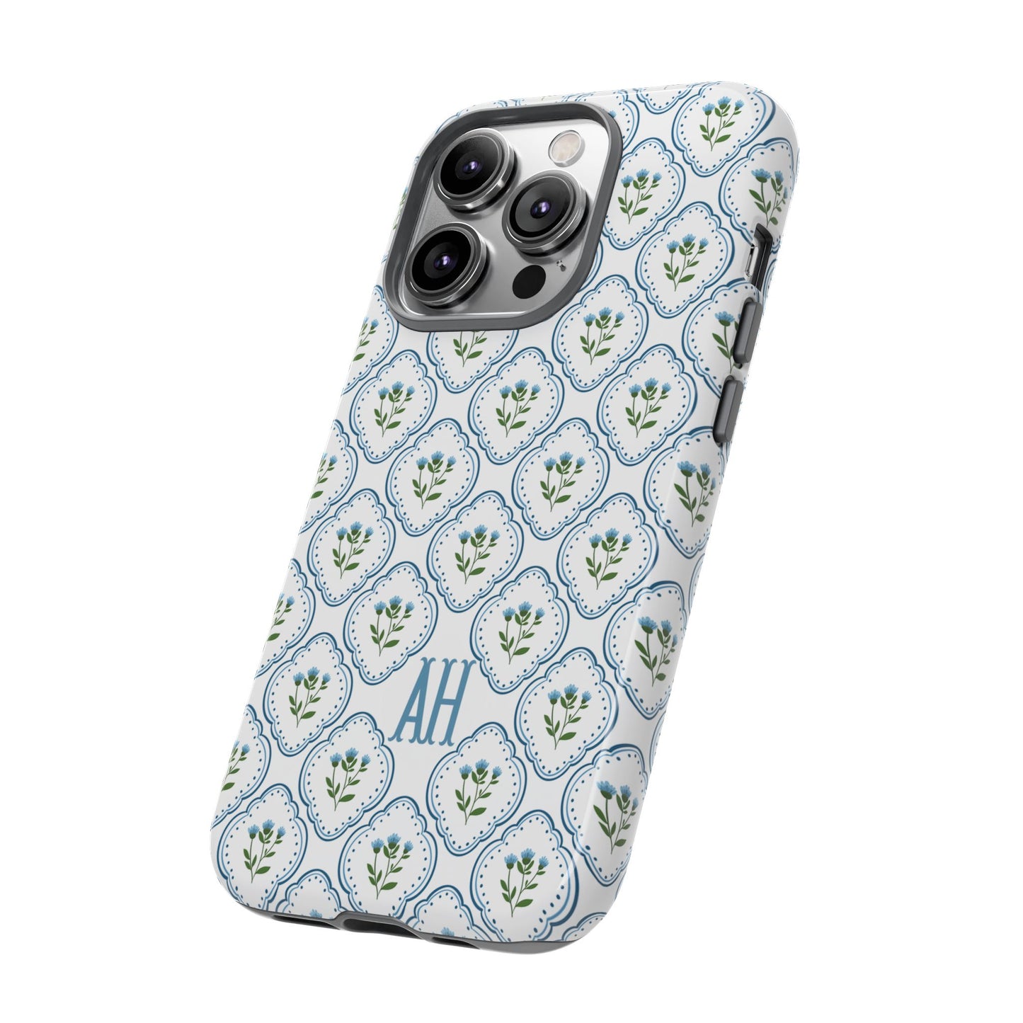 Blue Cottage Floral Monogram phone case