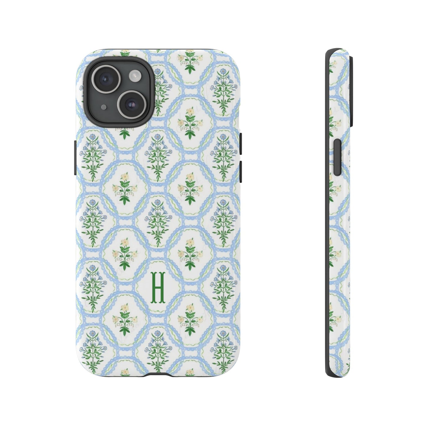 Blue Floral Motif Monogram Phone Case Personalized