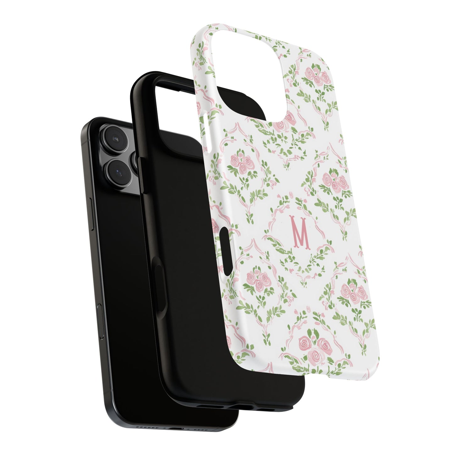 Pink Rose Grandmillennial Floral Monogram Phone Case