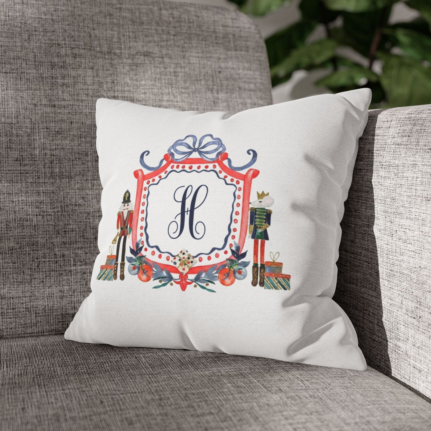 Monogram H Crest Pillowcase | Nutcracker Frame Decorative Pillowcase