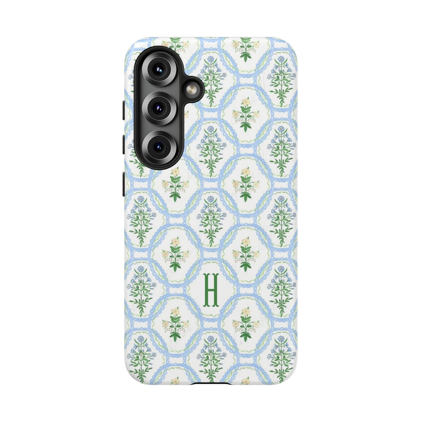Blue Floral Motif Monogram Phone Case Personalized