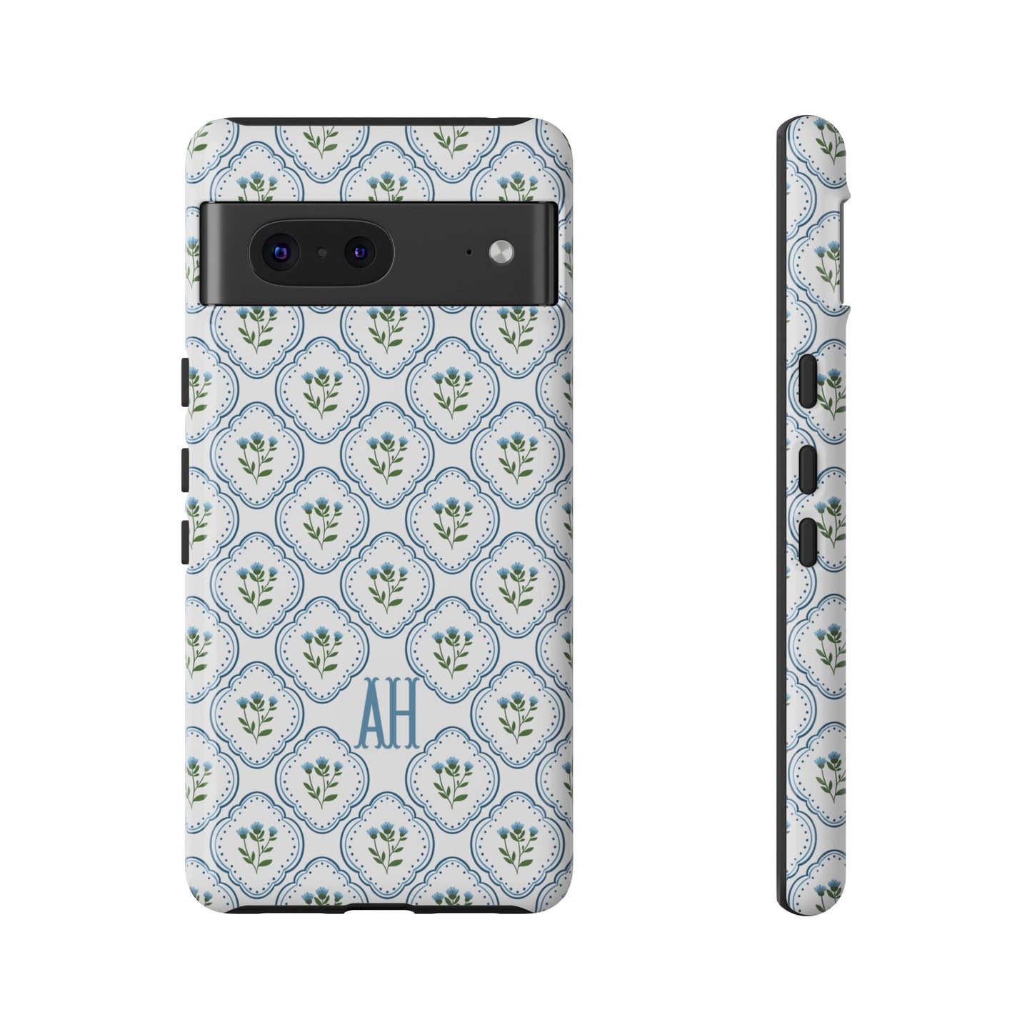 Blue Cottage Floral Monogram phone case