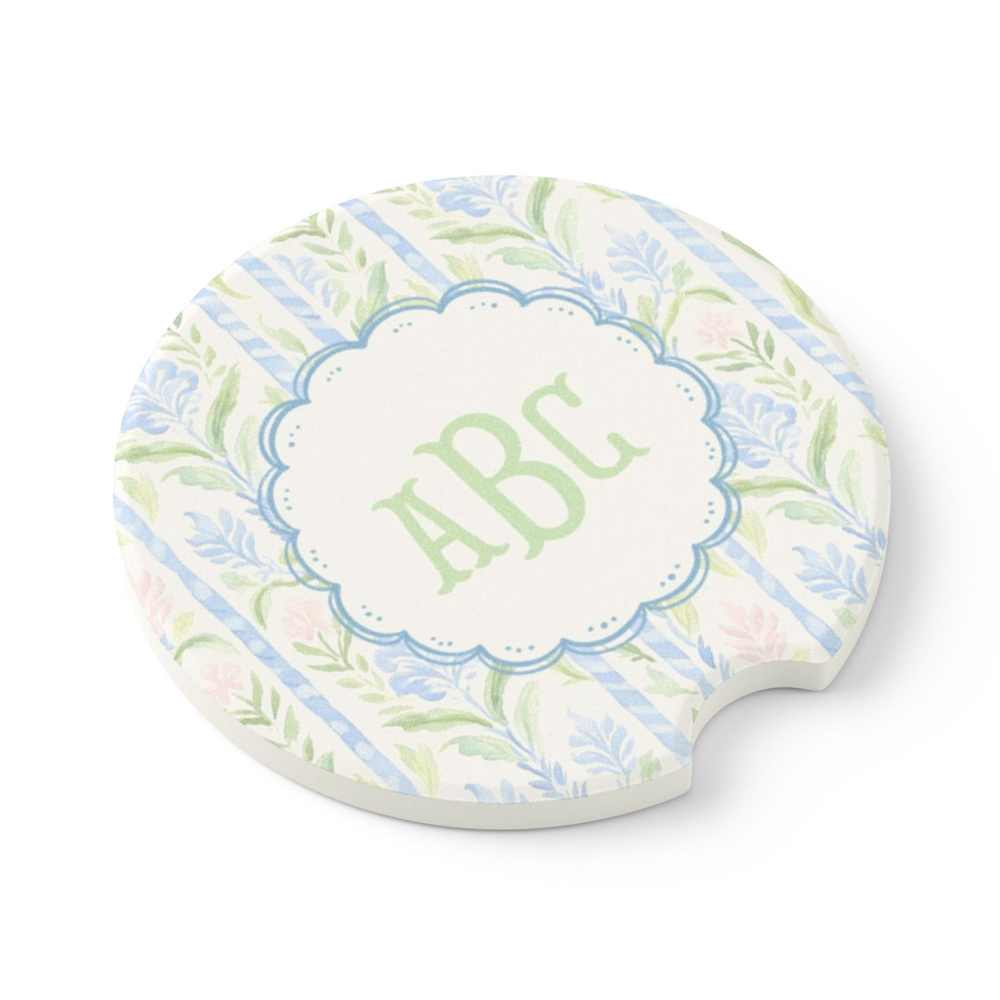 Floral Monogram Car Coaster | Soapstone Car Coaster
