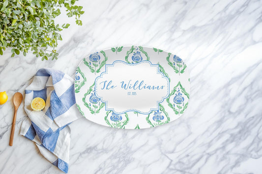 Blue Floral Platter Personalized Serving Tray