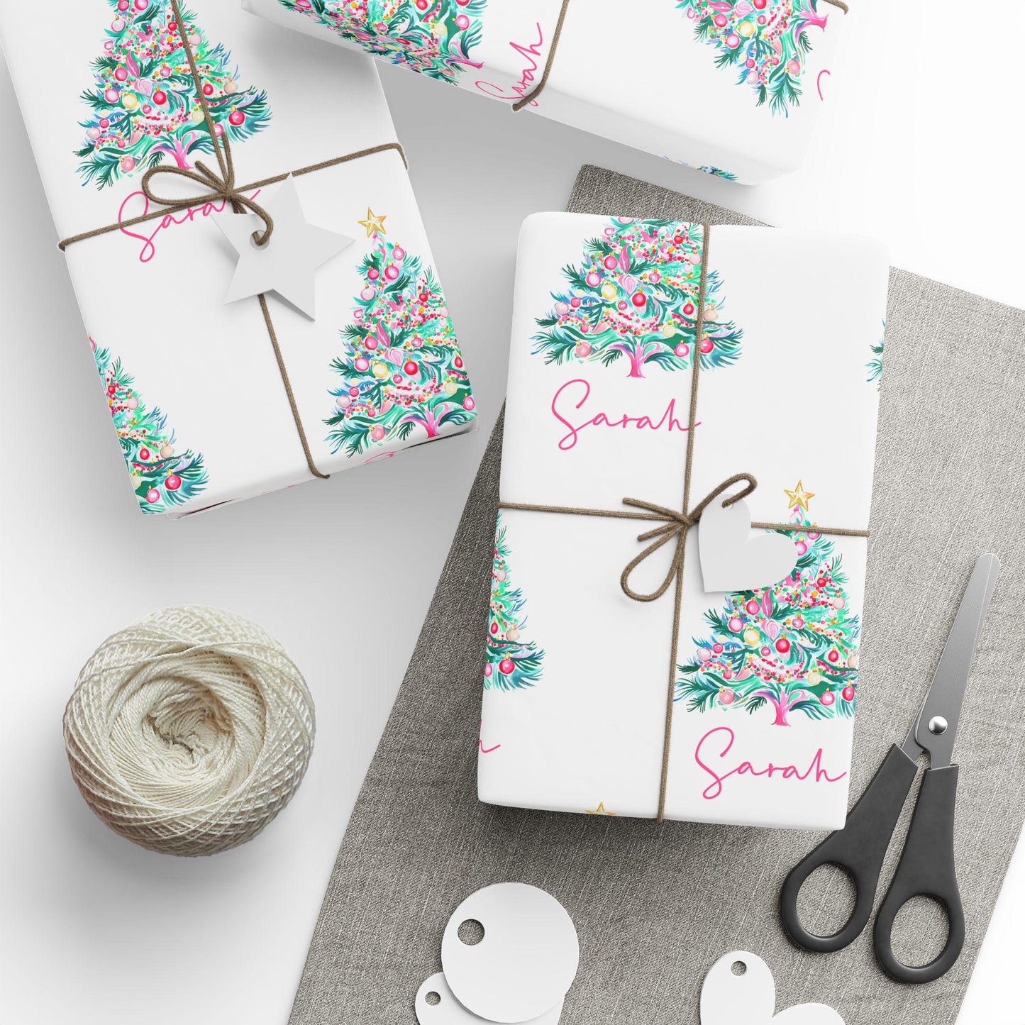 Personalized Watercolor Christmas Tree Wrapping Paper