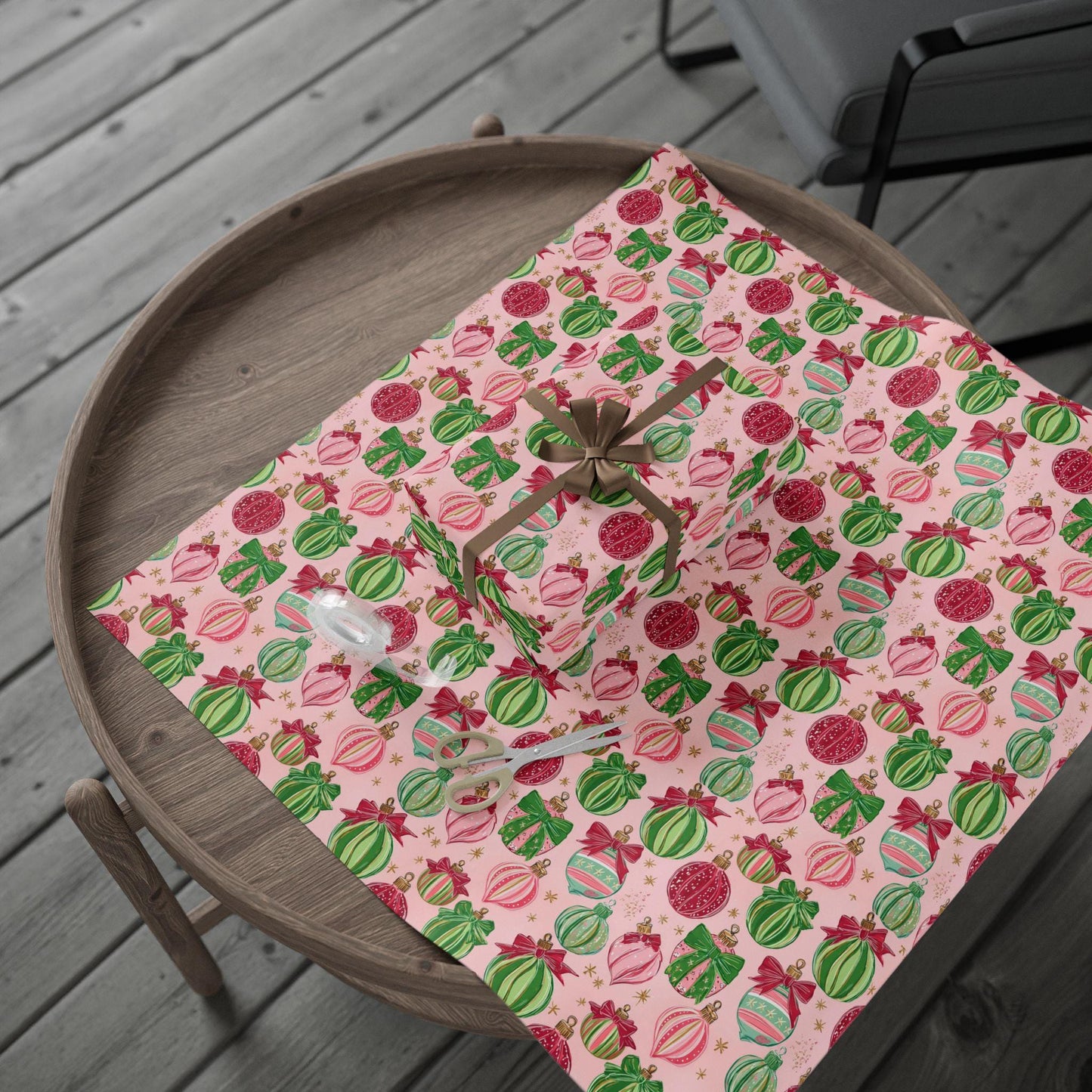 Pink & Green Baubles Christmas Gift Wrap
