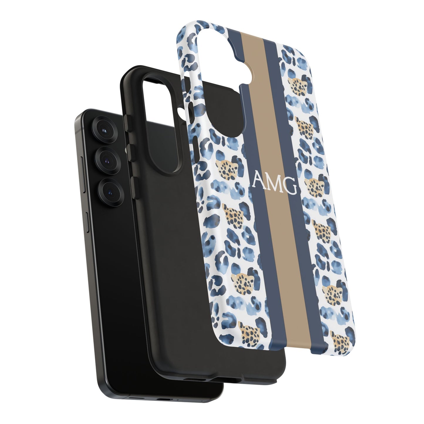 Blue Leopard Monogram Phone Case