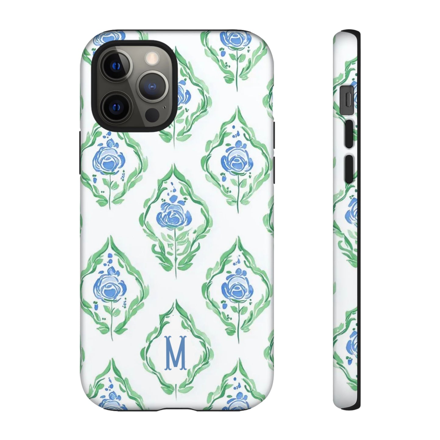 Blue Rose Grandmillennial Monogram Phone Case Personalized