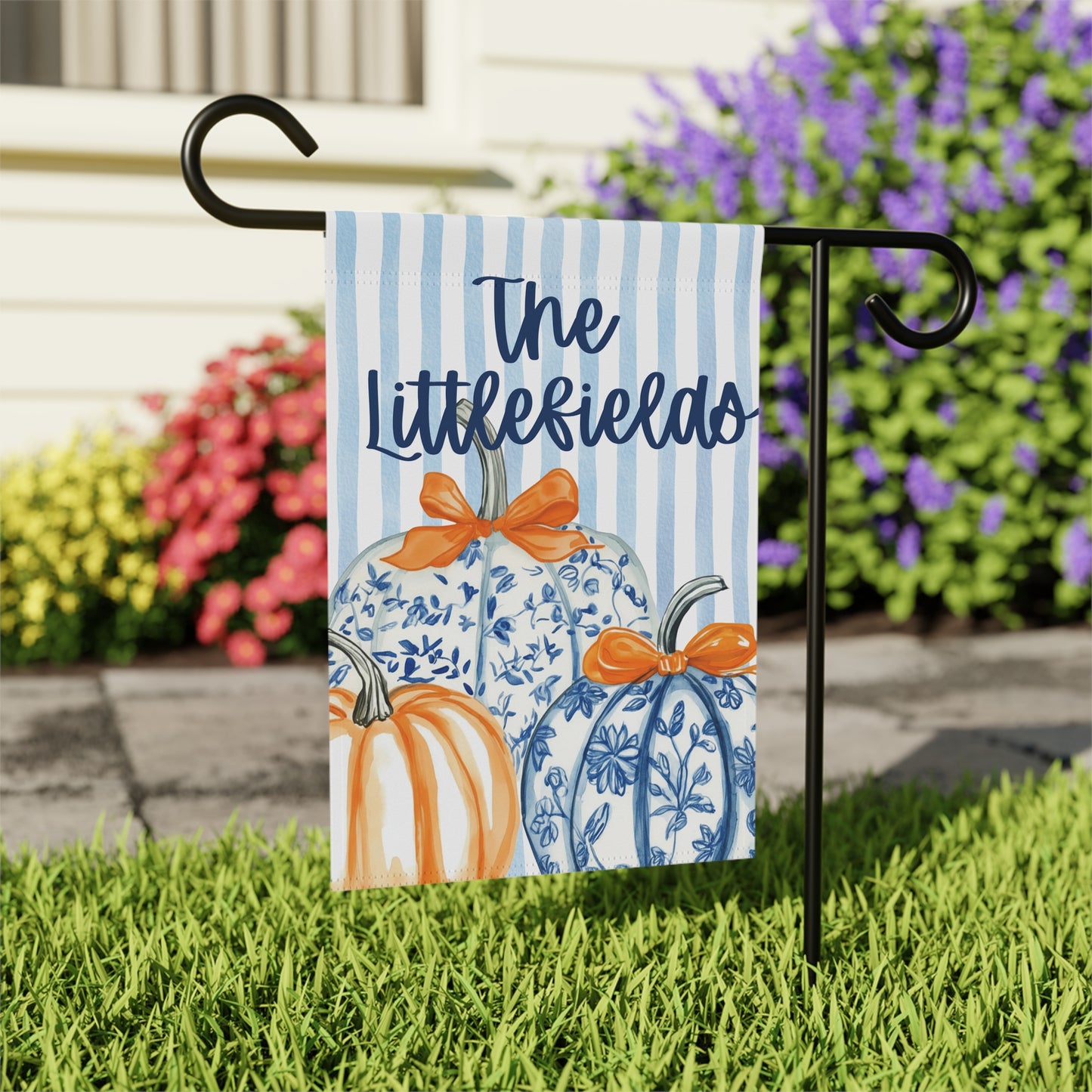 Blue Floral Pumpkins Garden Flag |