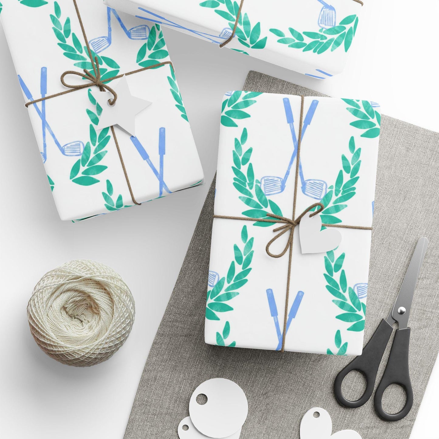 Golf Wrapping Paper Blue Golf Club and Laurel