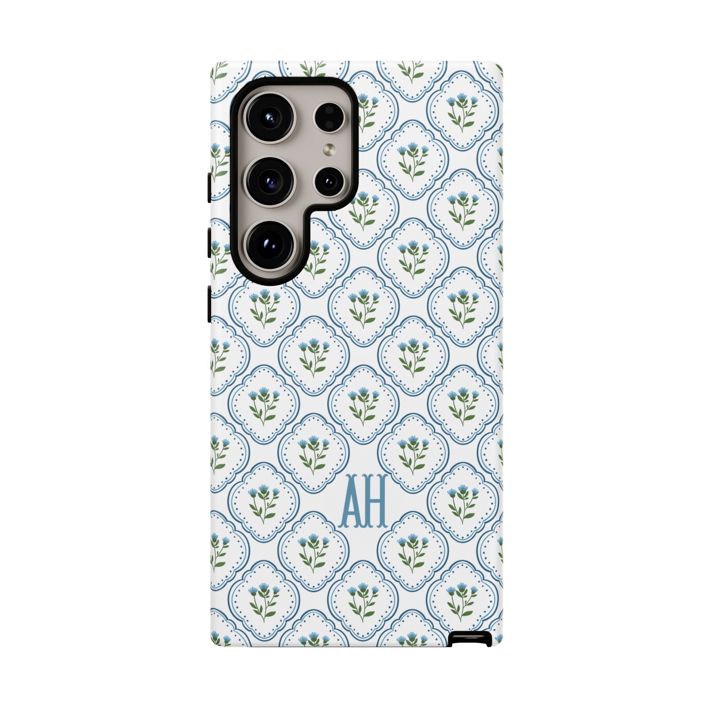 Blue Cottage Floral Monogram phone case