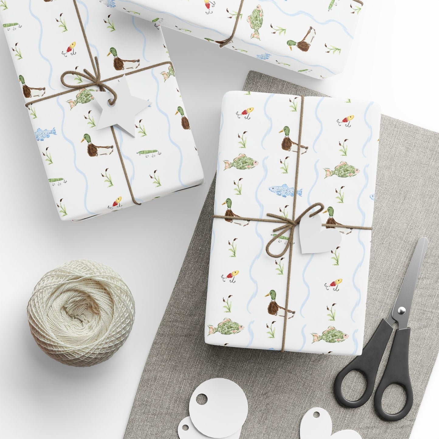 Watercolor Ducks and Fish Wrapping Paper
