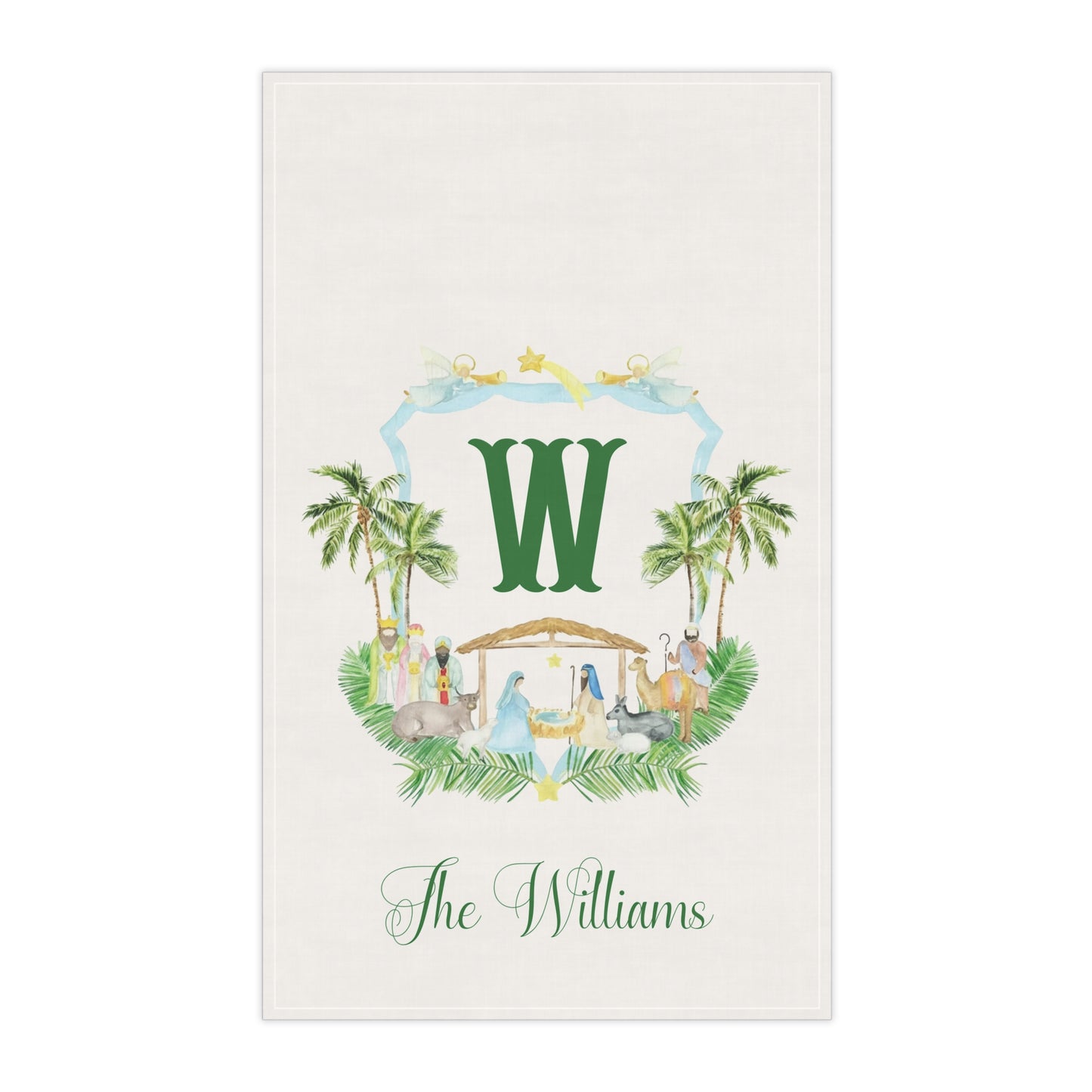 Monogram W Palm Crest Tea Towel | Personalized Kitchen Towel