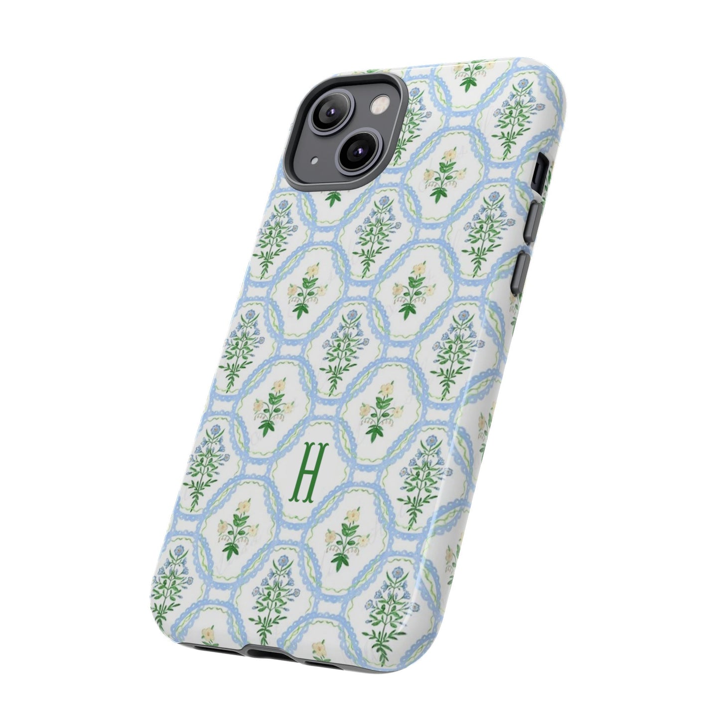 Blue Floral Motif Monogram Phone Case Personalized