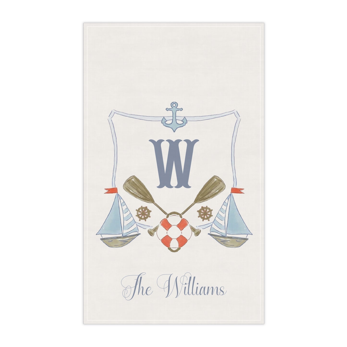 Nautical Monogram W Tea Towel | Personalized Kitchen Towel