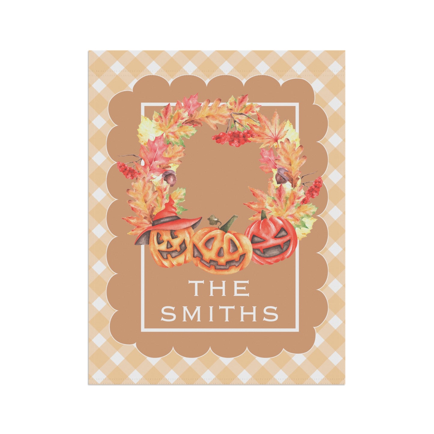 Autumn Pumpkin Wreath Garden Flag | Personalized Porch Banner