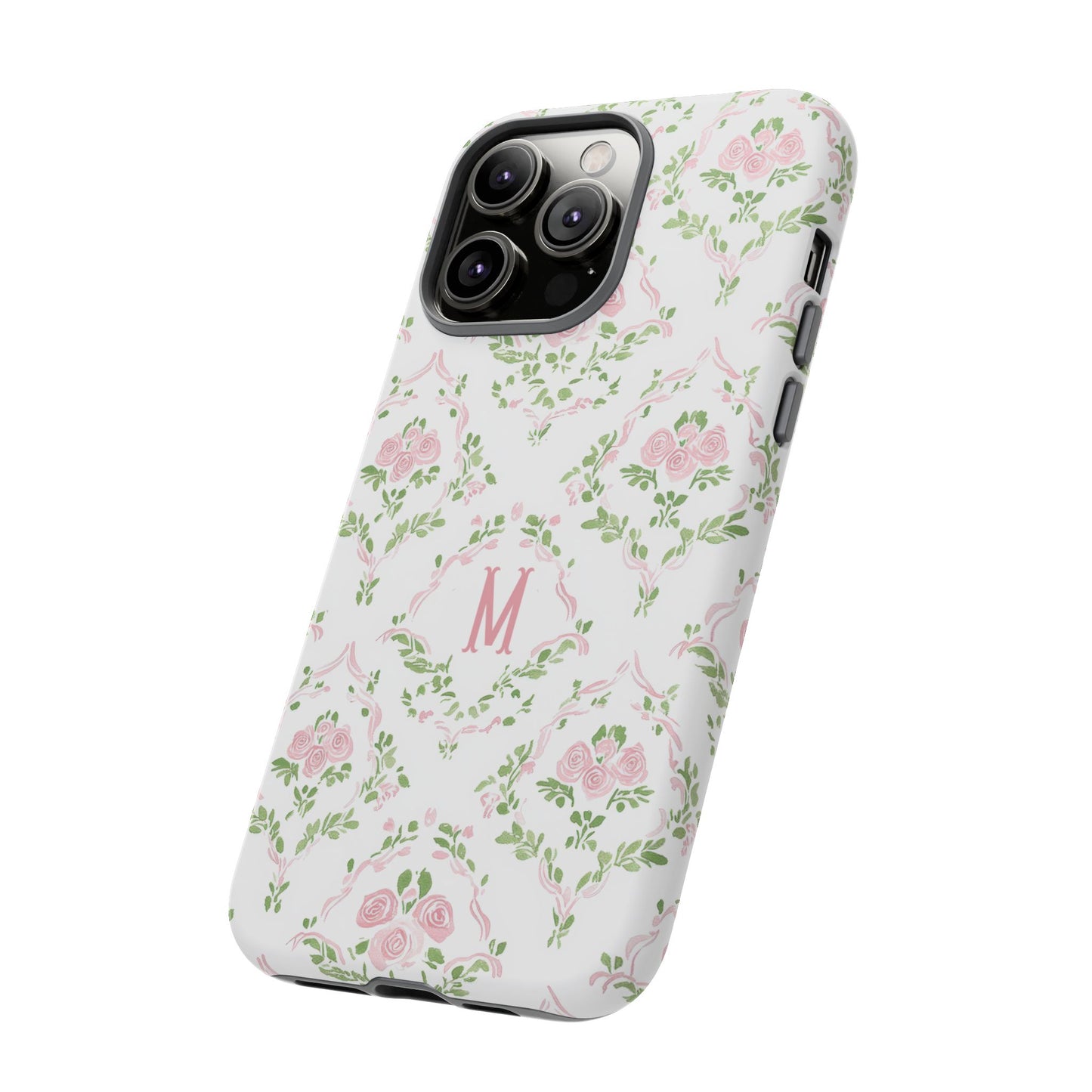 Pink Rose Grandmillennial Floral Monogram Phone Case