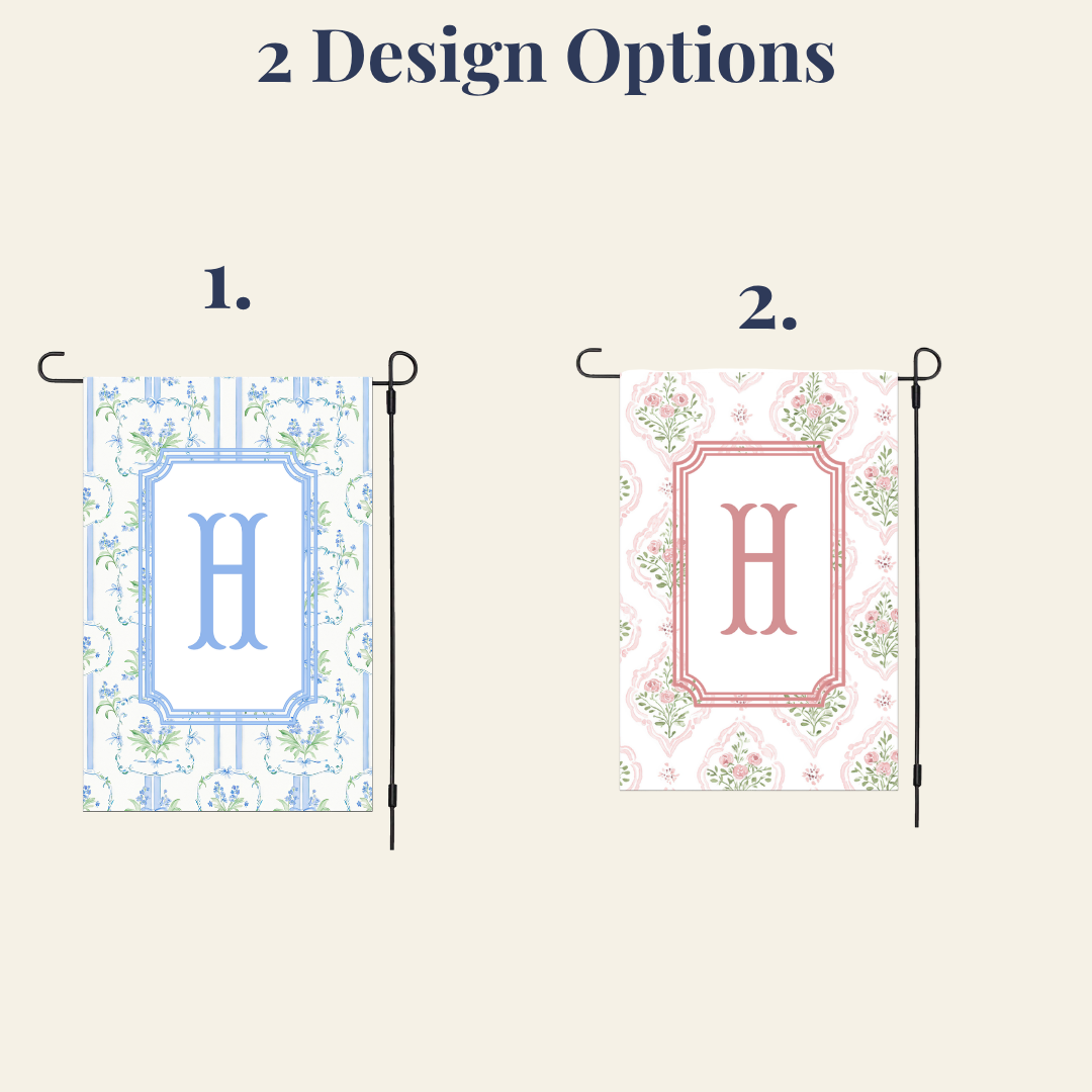 Personalized Preppy Grandmillennial Monogram Garden Flag