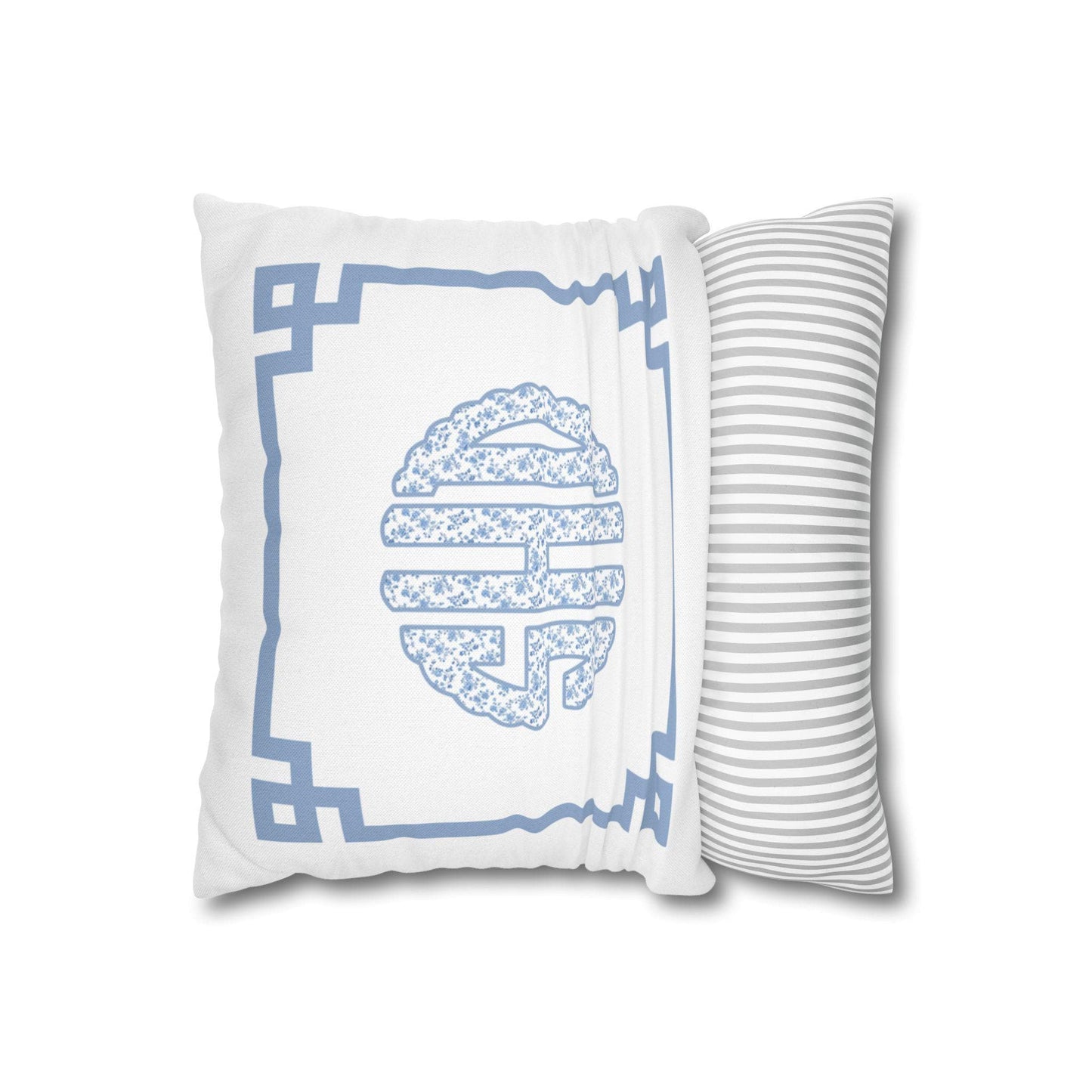 Monogram Pillow Blue Floral Personalized