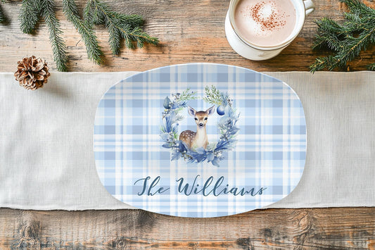 Personalized Blue Deer Christmas Platter