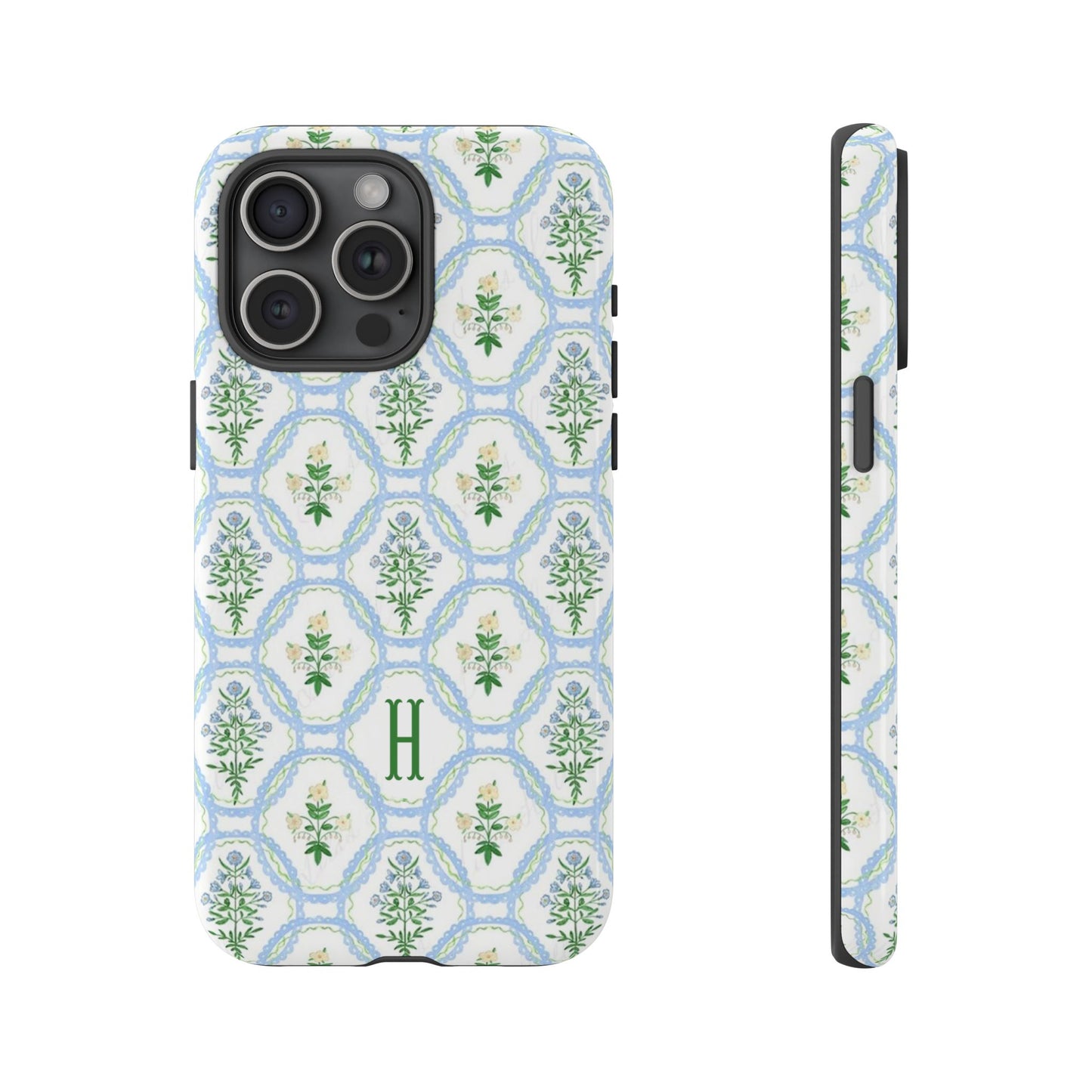 Blue Floral Motif Monogram Phone Case Personalized